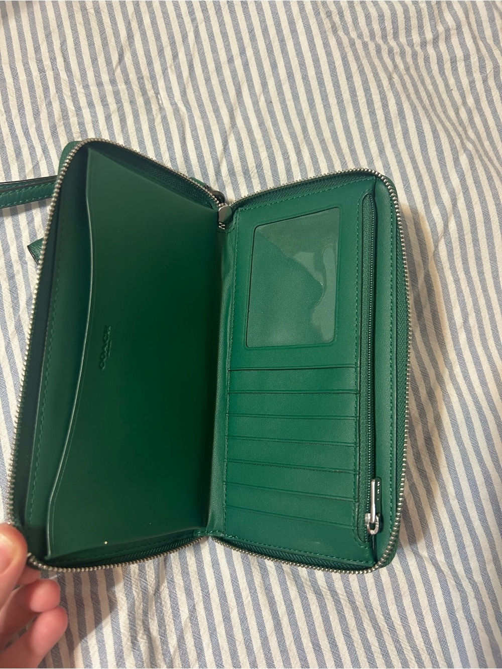 Coach Green Signature Wristlet with Striped Detail - Picture 3 of 3